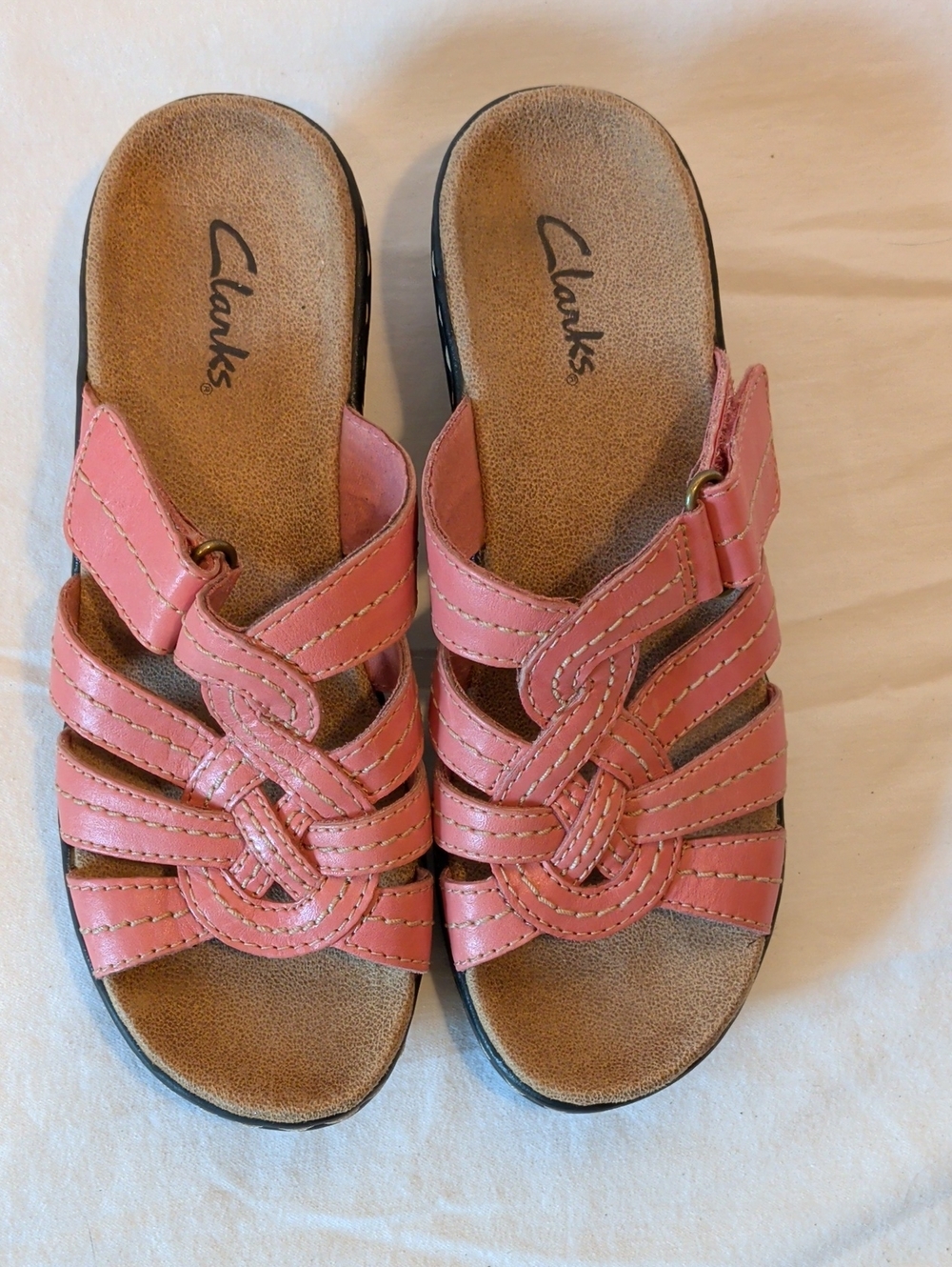 Clarks Pink Braided Leather Slide Sandals